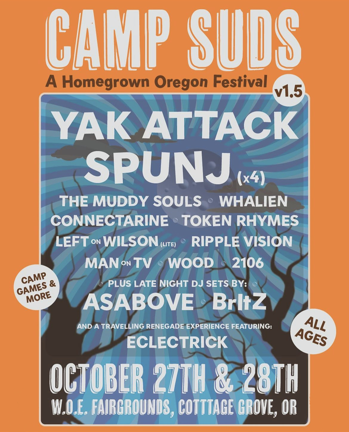 October 27/28 – Camp Suds Festival, Cottage Grove, OR